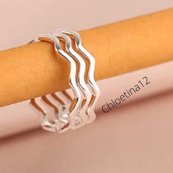 NEW Simple Silver Wave Ring Set - Picture 1 of 6